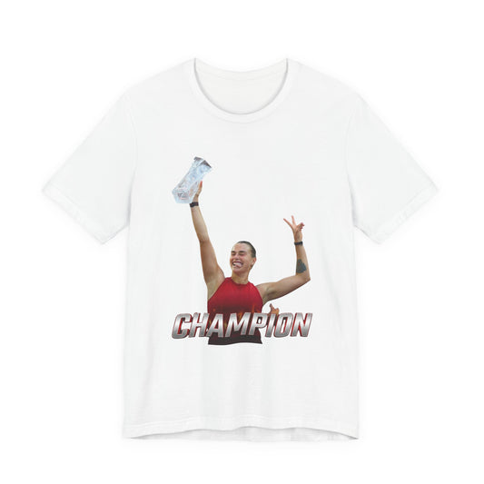 Aryna Sabalenka Champion Victory T-Shirt — Athlete Holding Trophy Tee