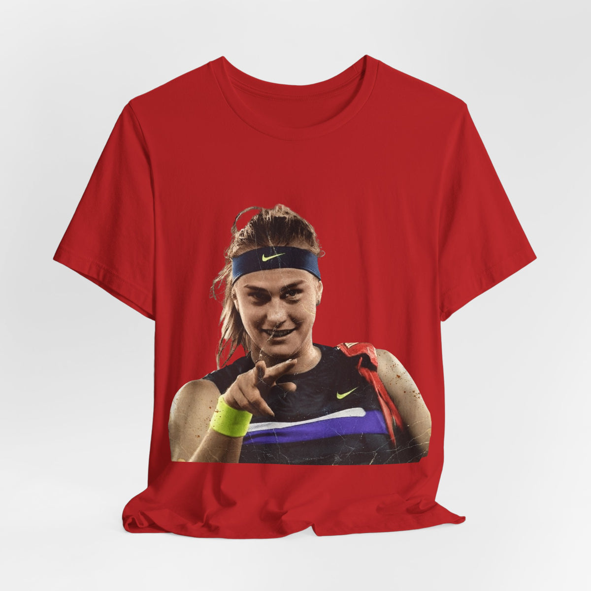 Tennis Player Sabalenka Graphic Tee — Pointing Victory Photo T‑Shirt