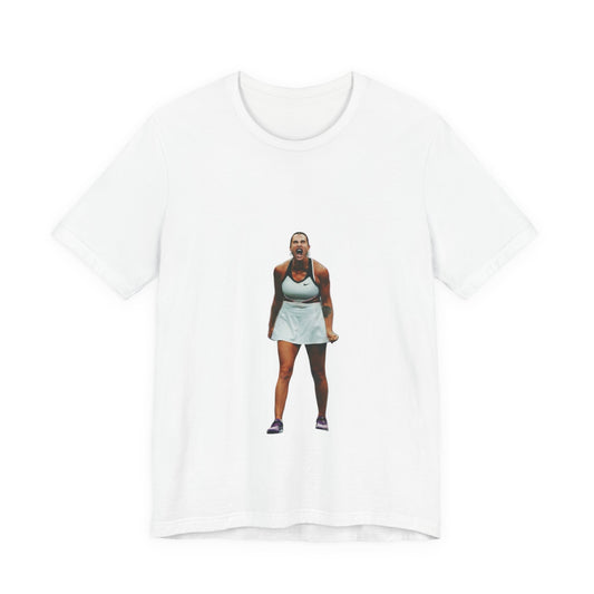 Tennis Player Graphic Tee — Fierce Court Celebration Shirt