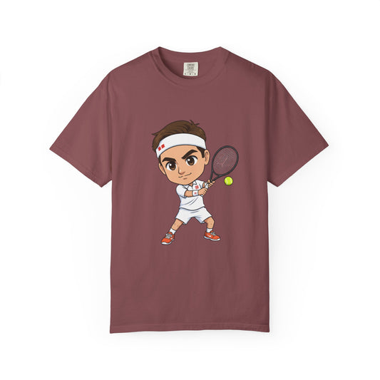 Federer Cartoon Tennis T-Shirt — Retro Athlete Graphic Tee
