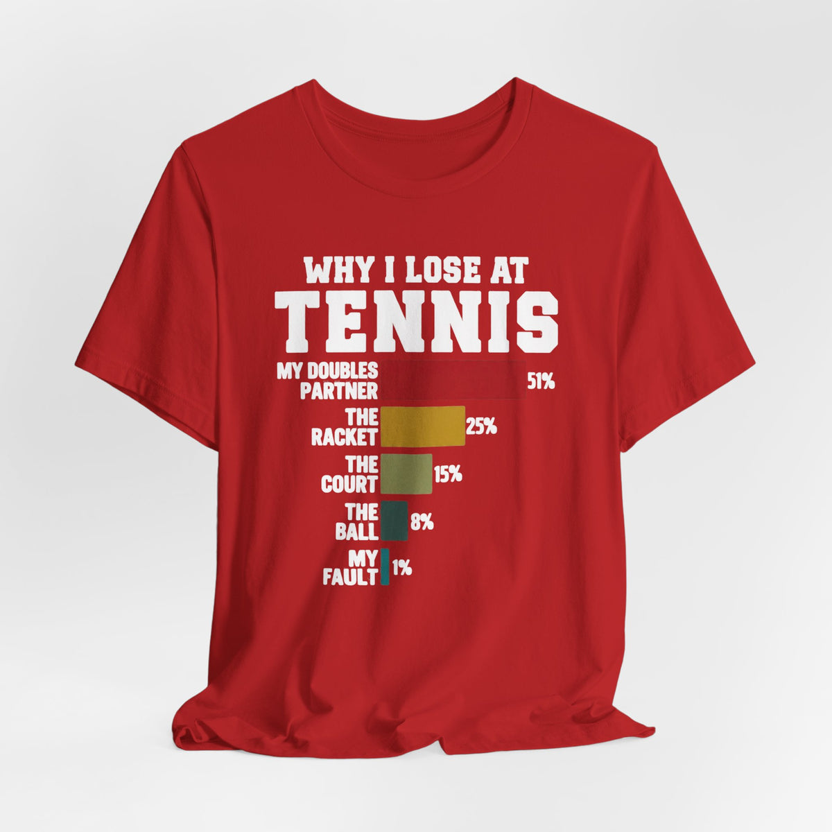 Tennis Humor T‑Shirt — "Why I Lose at Tennis" Bar Chart Tee