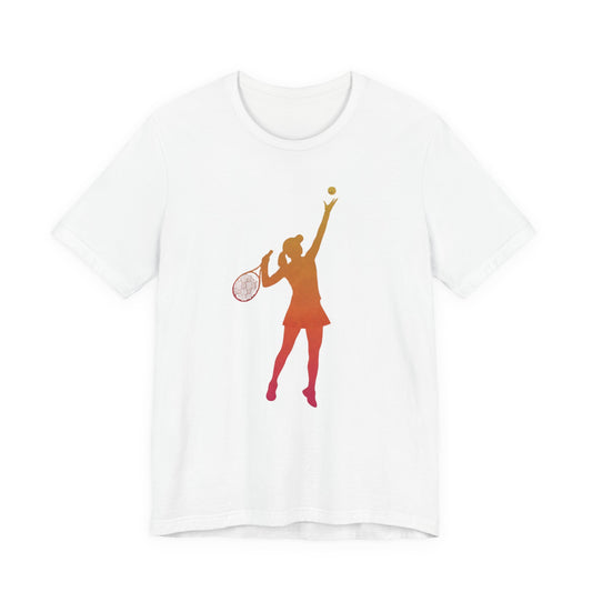 Tennis Serve Silhouette Tee — Gradient Female Tennis Player Graphic T‑Shirt