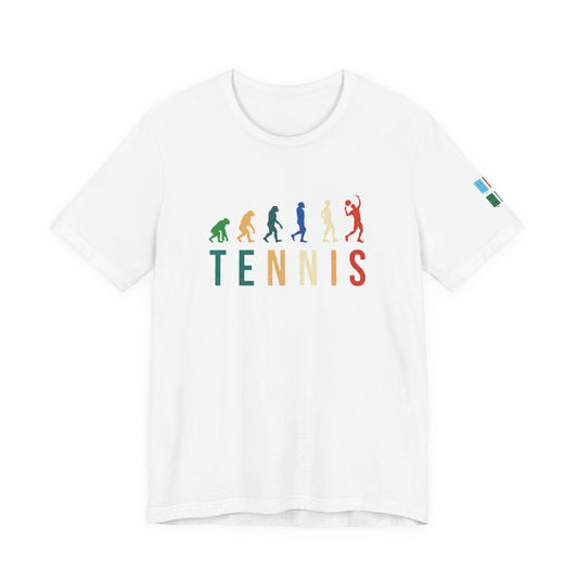 Tennis Evolution Tee — Vintage Colorful Tennis Player Graphic Shirt
