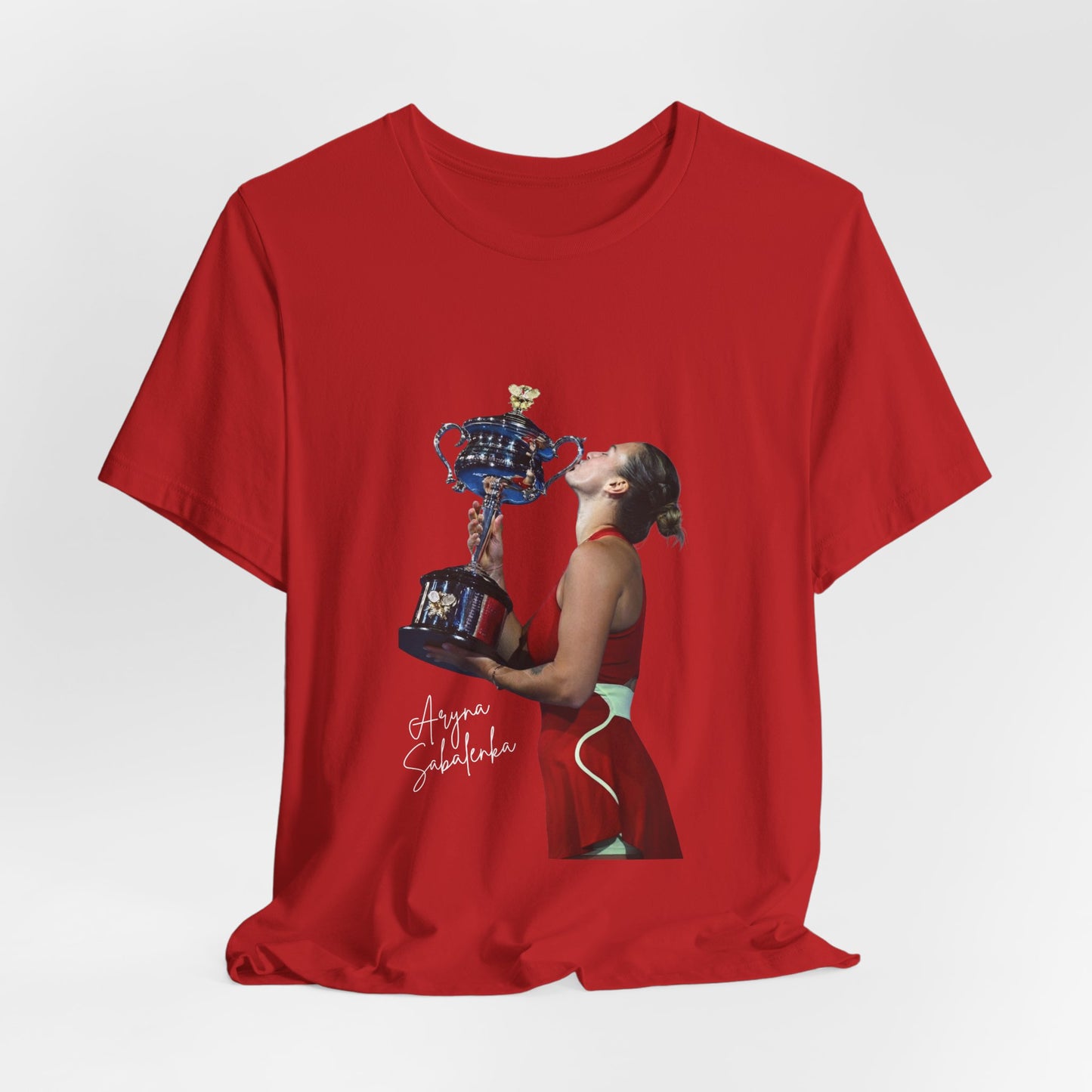Tennis Champion Sabalenka — Woman Kissing Trophy Graphic T-Shirt
