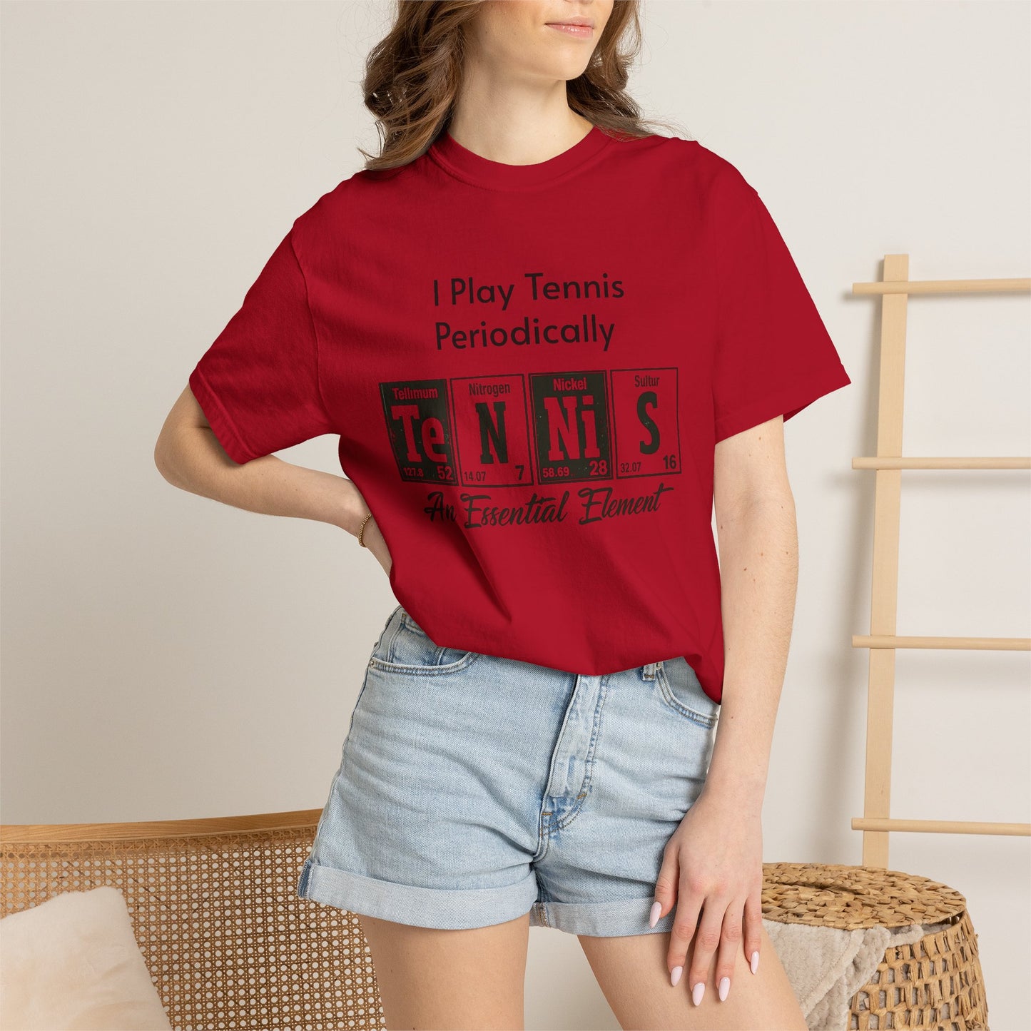 Tennis Periodically T‑Shirt — “An Essential Element” Chemistry Tennis Tee