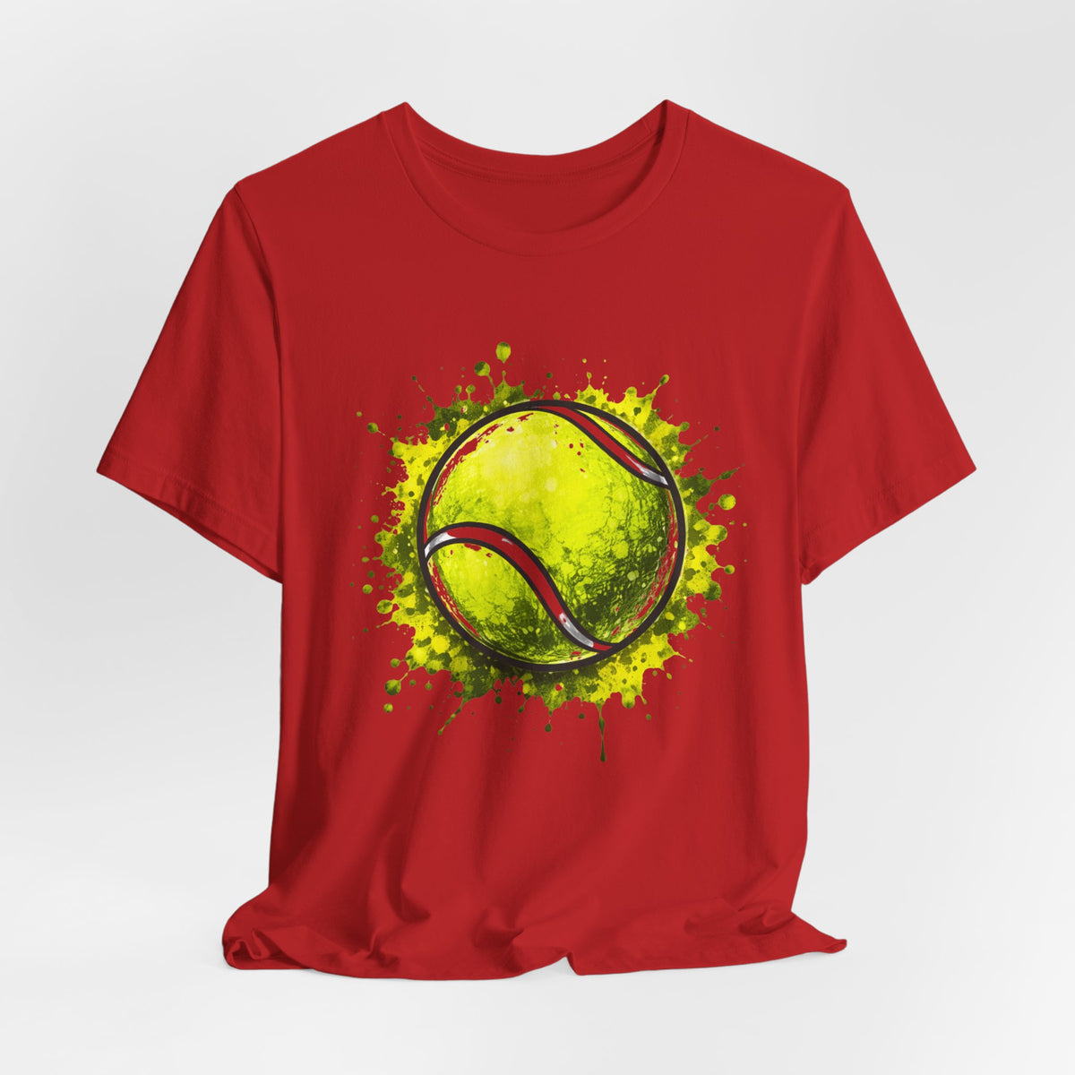 Tennis Tee — Watercolor Ball & Cartoon Player Short Sleeve Shirt