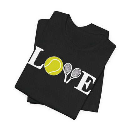 Tennis Love T-Shirt — 'LOVE' with Tennis Ball & Rackets