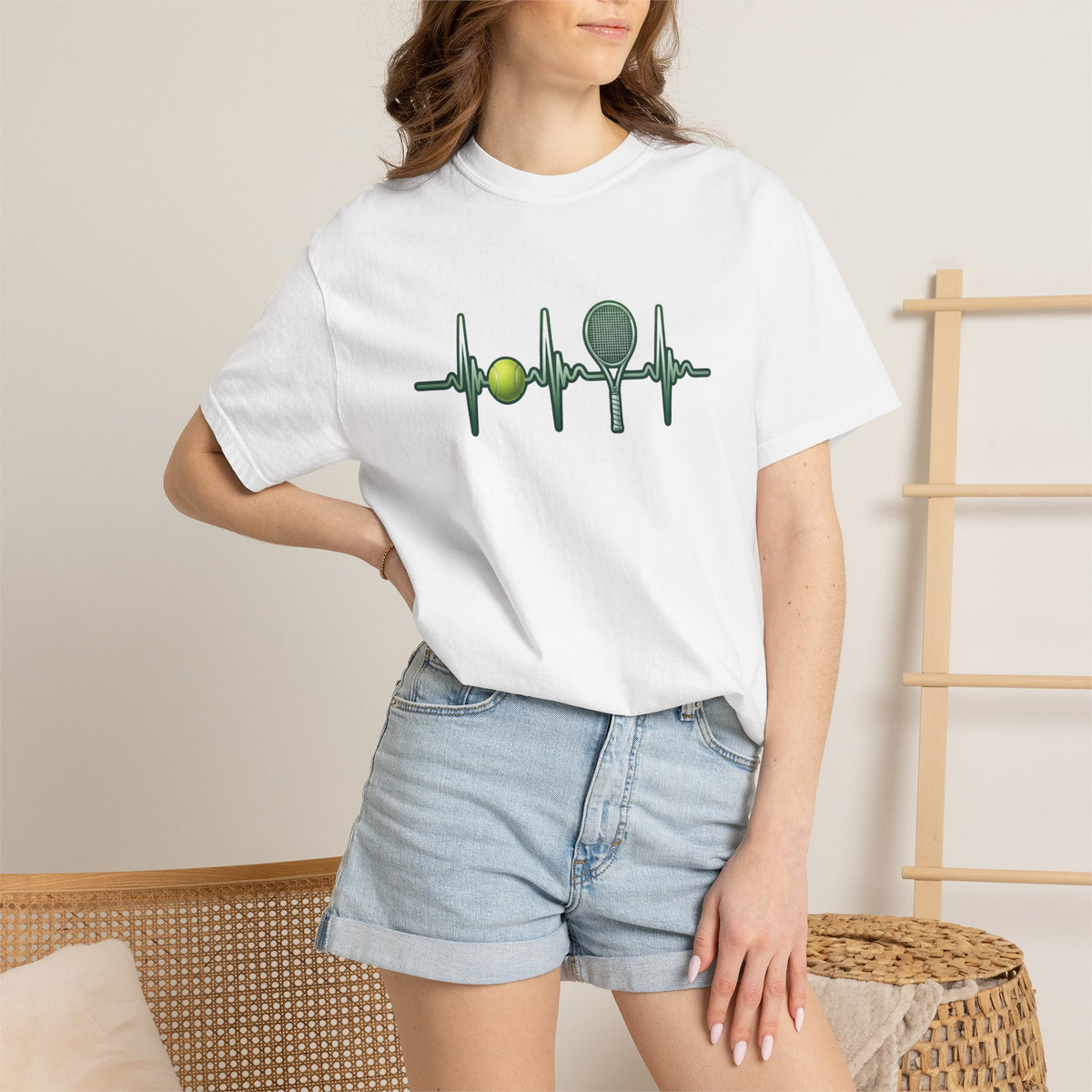 Tennis Heartbeat T‑Shirt — Tennis Ball & Racket ECG Design