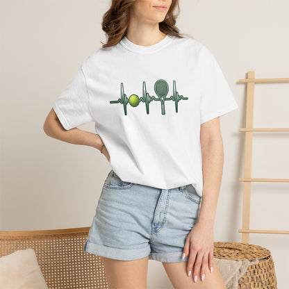 Tennis Heartbeat T‑Shirt — Tennis Ball & Racket ECG Design