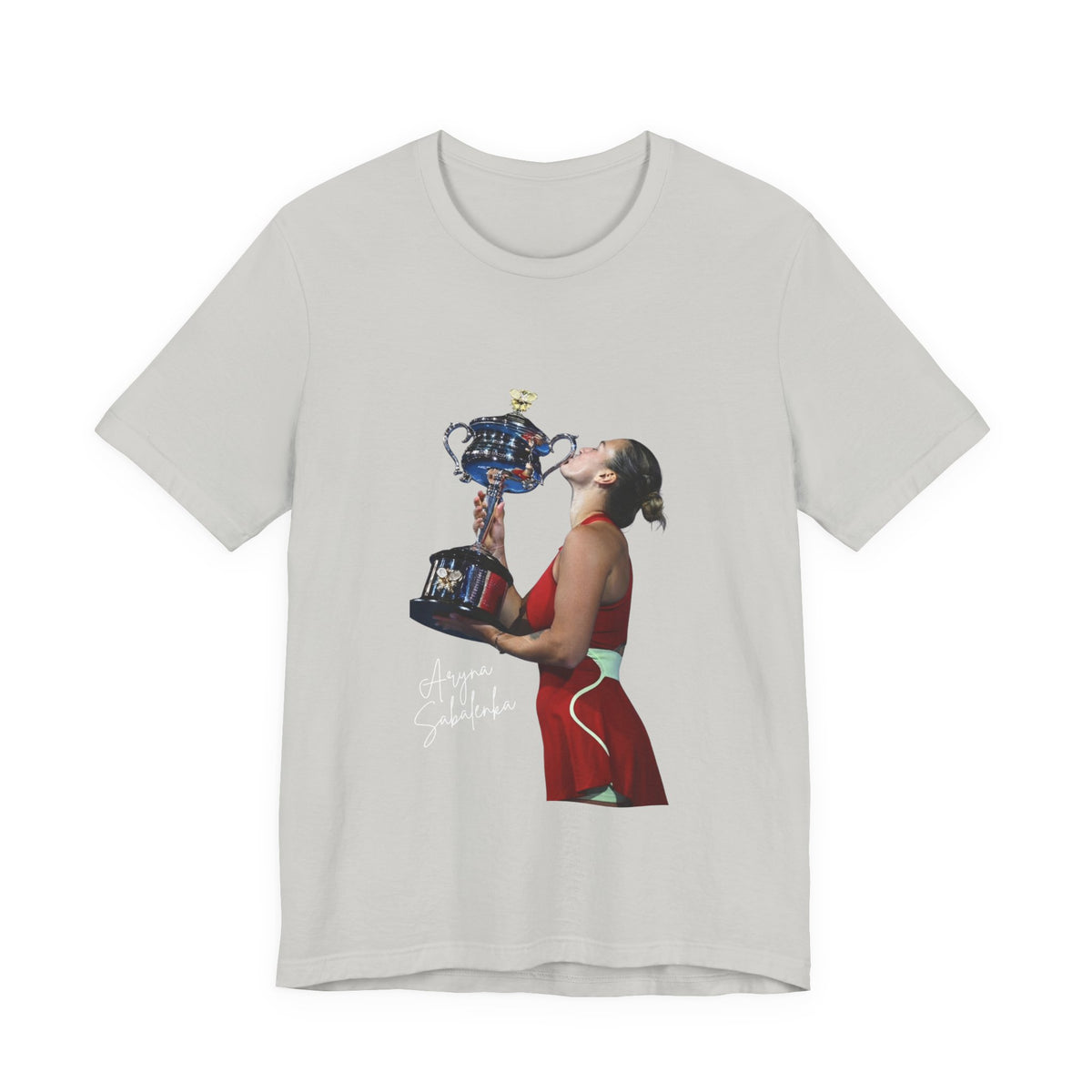 Tennis Champion Sabalenka — Woman Kissing Trophy Graphic T-Shirt