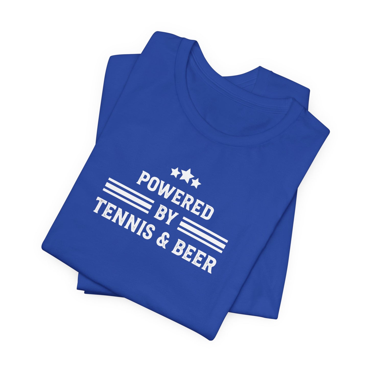 T-Shirt — "Powered by Tennis & Beer" Graphic Tee