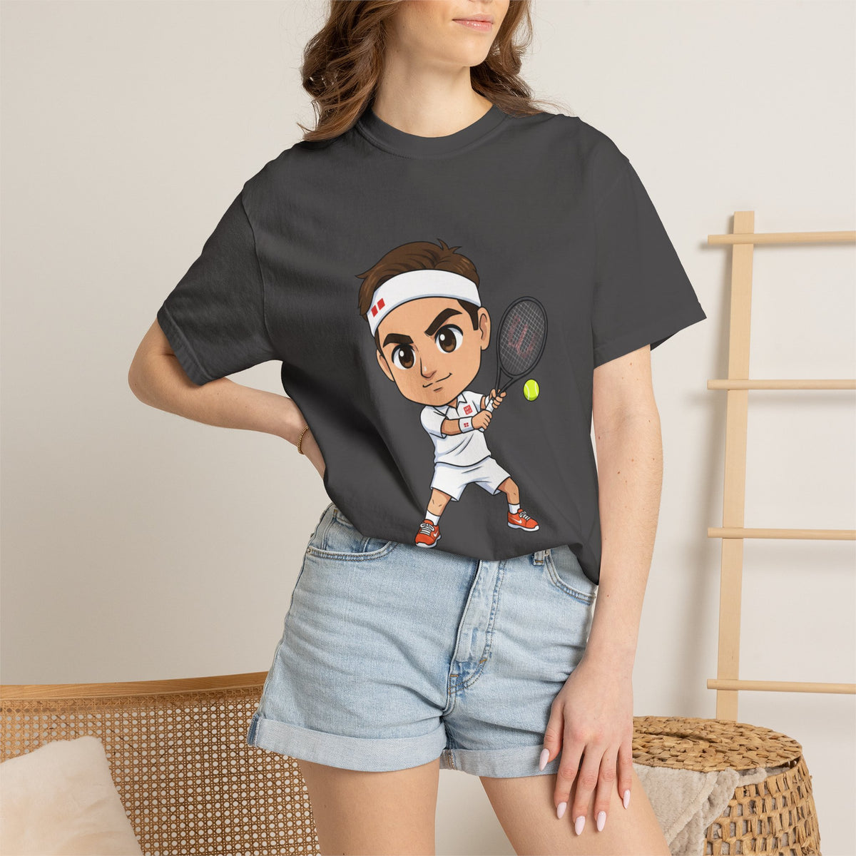 Federer Cartoon Tennis T-Shirt — Retro Athlete Graphic Tee