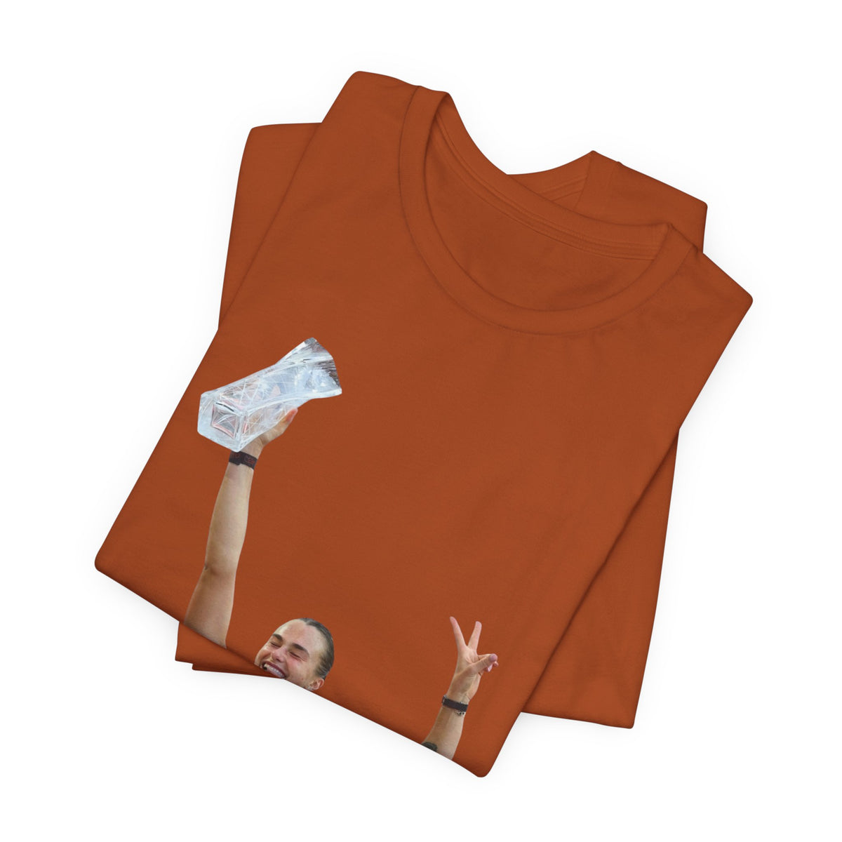 Aryna Sabalenka Champion Victory T-Shirt — Athlete Holding Trophy Tee