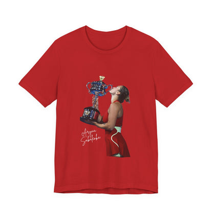 Tennis Champion Sabalenka — Woman Kissing Trophy Graphic T-Shirt
