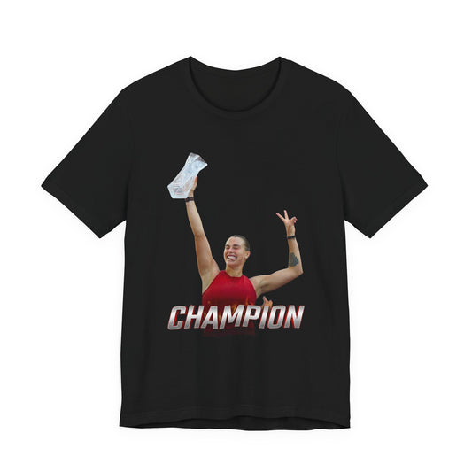 Aryna Sabalenka Champion Victory T-Shirt — Athlete Holding Trophy Tee