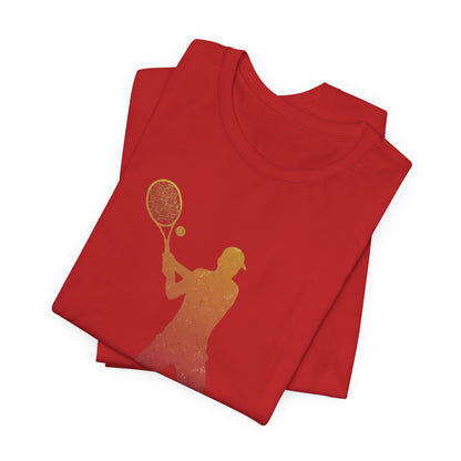 Tennis Player Silhouette Tee — Sunset Racket Graphic Shirt
