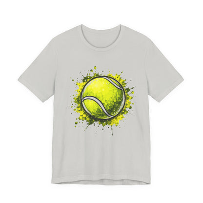 Tennis Tee — Watercolor Ball & Cartoon Player Short Sleeve Shirt