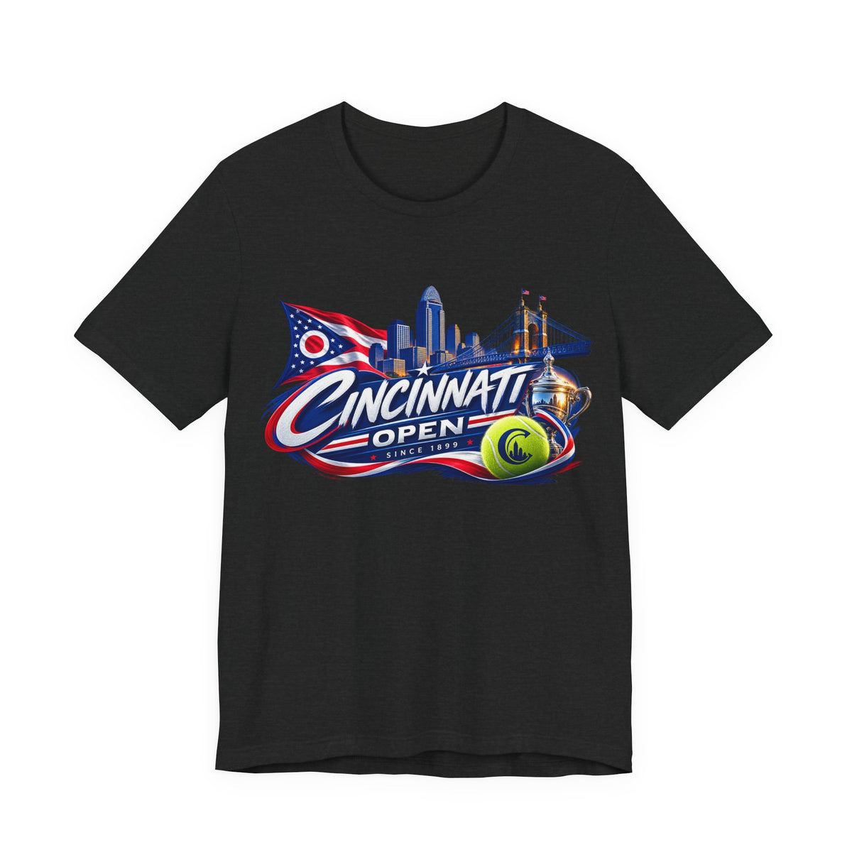 Cincinnati Open Tennis T‑Shirt – City Skyline & Tennis Ball Graphic