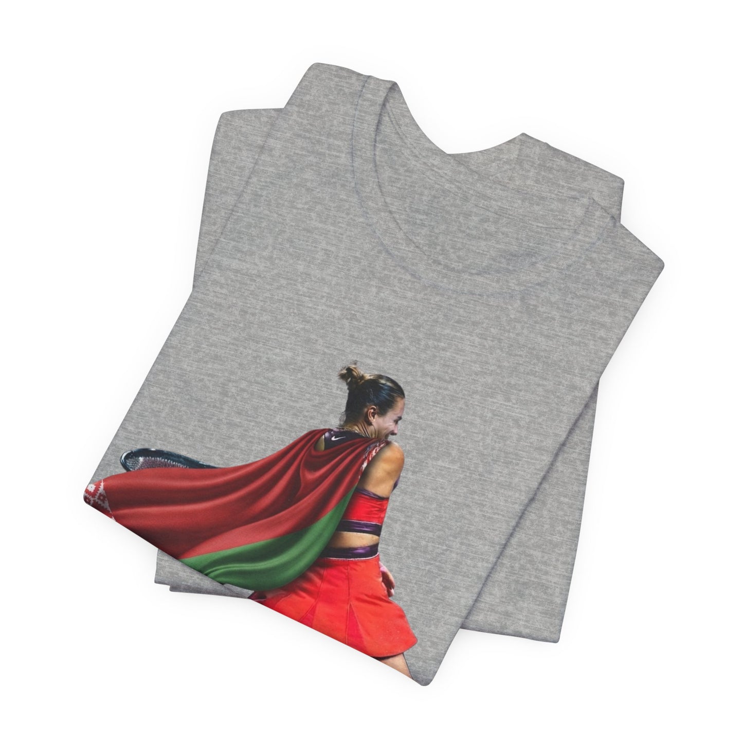 Runner Superhero Sabalenka T‑Shirt — Empowering Female Athlete Tee with Cape Graphic