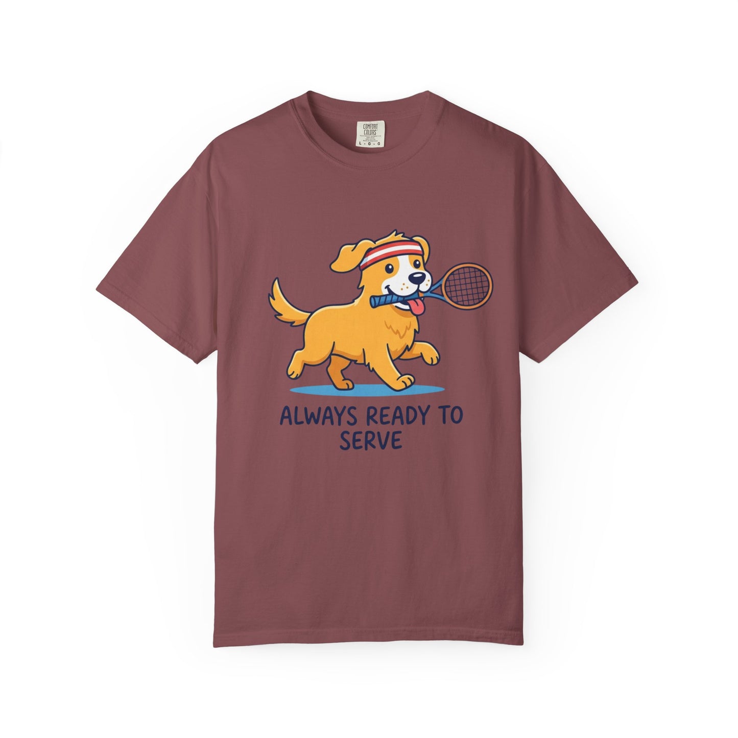 T-Shirt — "Always Ready to Serve" Golden Retriever Tennis Dog Graphic