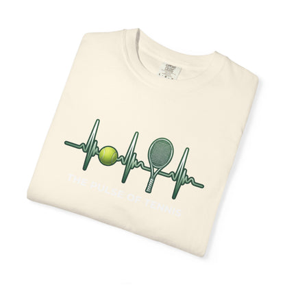 Tennis Heartbeat T‑Shirt — Tennis Ball & Racket ECG Design