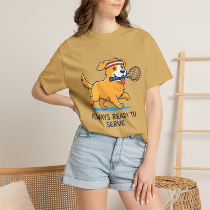 T-Shirt — "Always Ready to Serve" Golden Retriever Tennis Dog Graphic