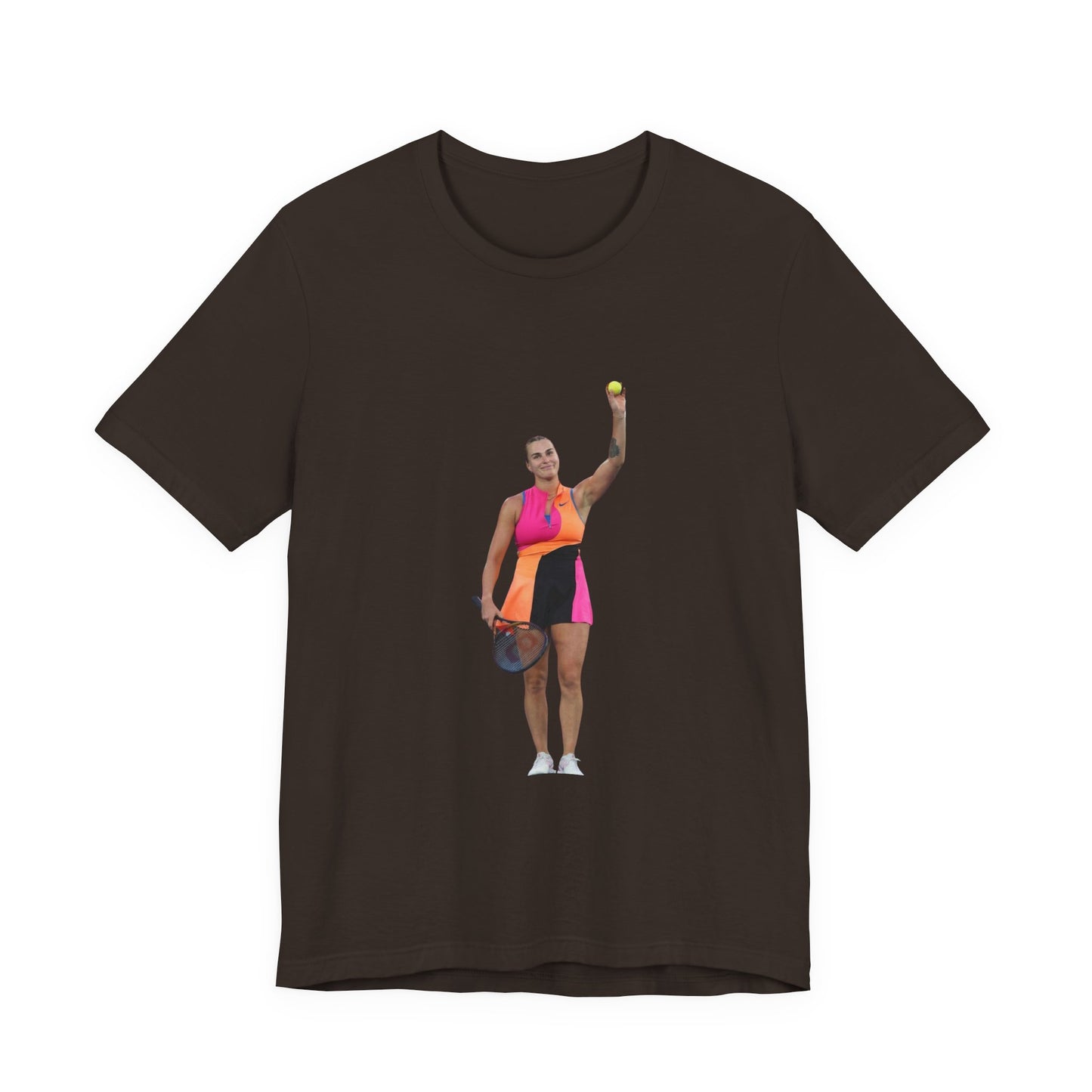 Tennis Player Aryna Sabalenka Graphic Tee — Woman Serving with Racket and ball