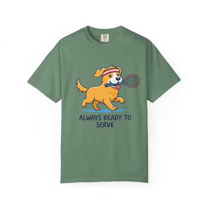 T-Shirt — "Always Ready to Serve" Golden Retriever Tennis Dog Graphic