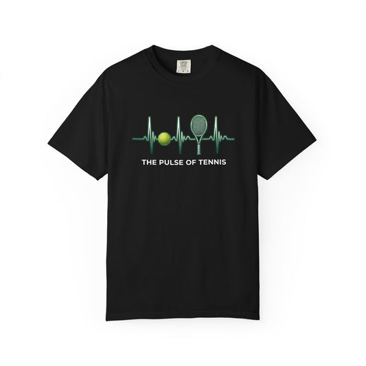 Tennis Heartbeat T‑Shirt — Tennis Ball & Racket ECG Design