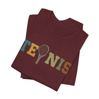 Tennis Retro Graphic Tee — Vintage Racket Lettering Shirt