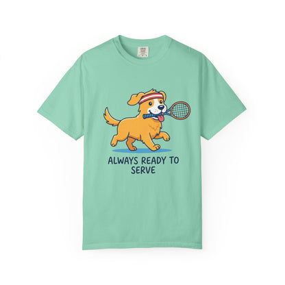 T-Shirt — "Always Ready to Serve" Golden Retriever Tennis Dog Graphic