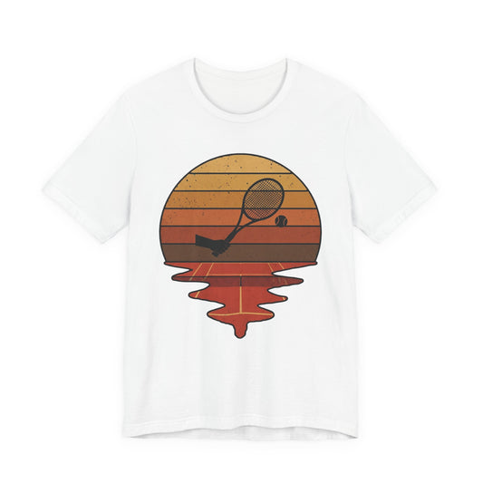 Retro Tennis Sunset Tee — Vintage Racket & Ball Graphic T‑Shirt