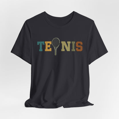 Tennis Retro Graphic Tee — Vintage Racket Lettering Shirt