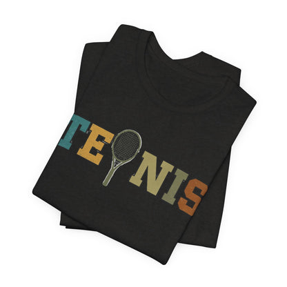 Tennis Retro Graphic Tee — Vintage Racket Lettering Shirt