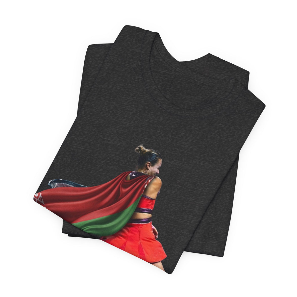 Runner Superhero Sabalenka T‑Shirt — Empowering Female Athlete Tee with Cape Graphic