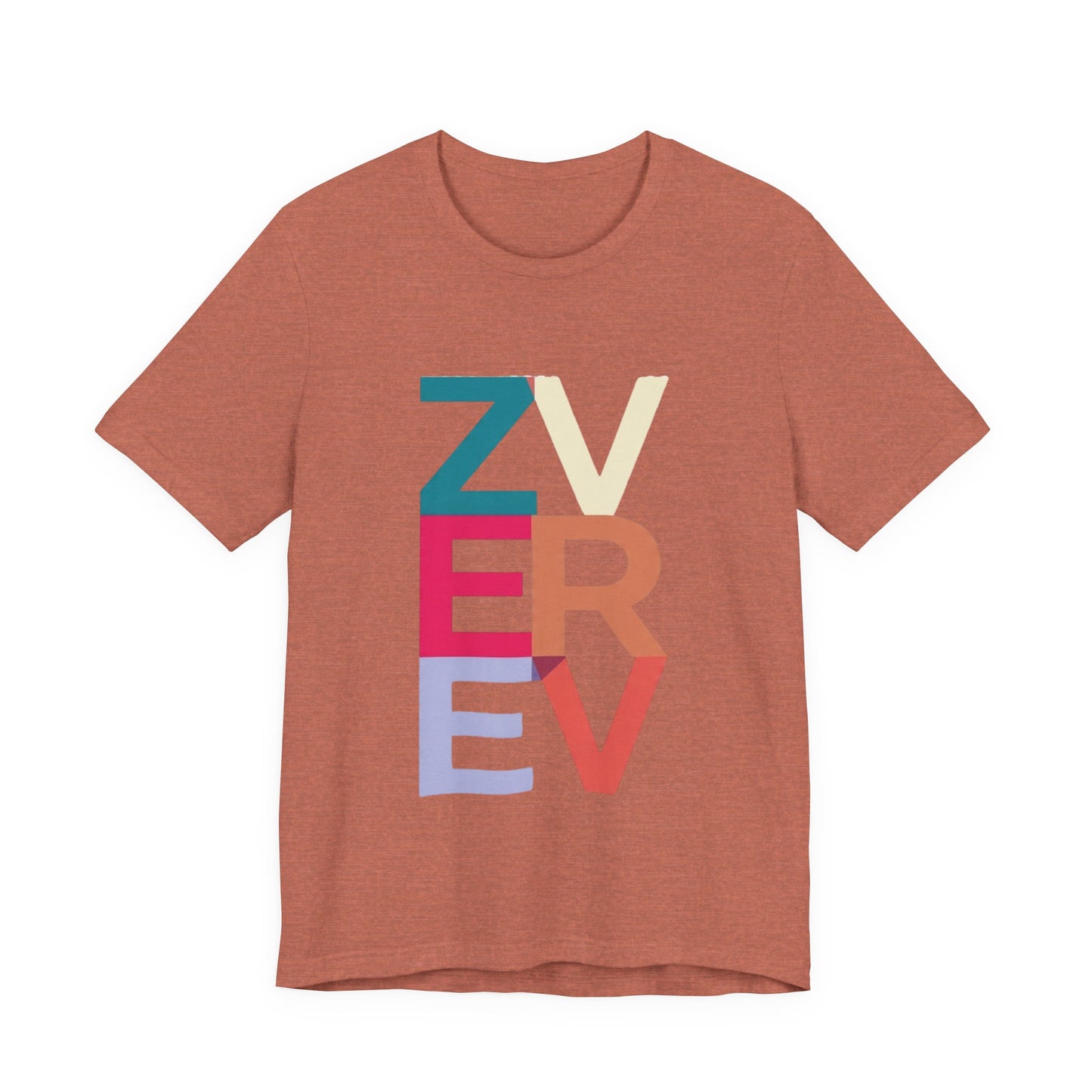 Retro Colorblock 'ZVEREV' Graphic Tee — Modern Minimalist Lettering Shirt