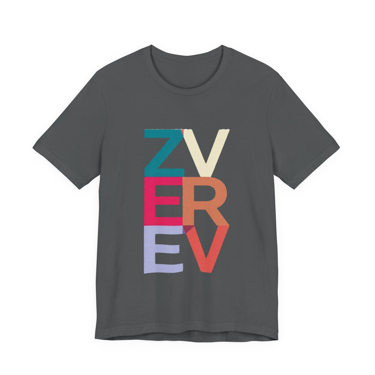Retro Colorblock 'ZVEREV' Graphic Tee — Modern Minimalist Lettering Shirt
