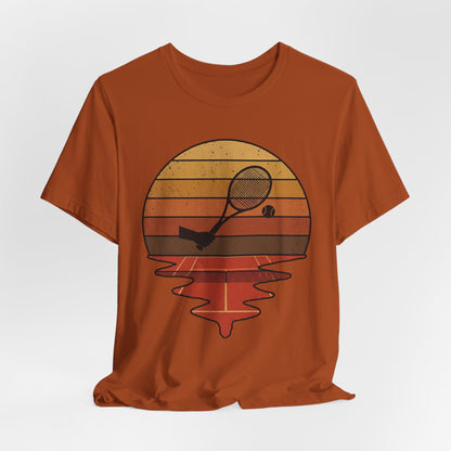 Retro Tennis Sunset Tee — Vintage Racket & Ball Graphic T‑Shirt