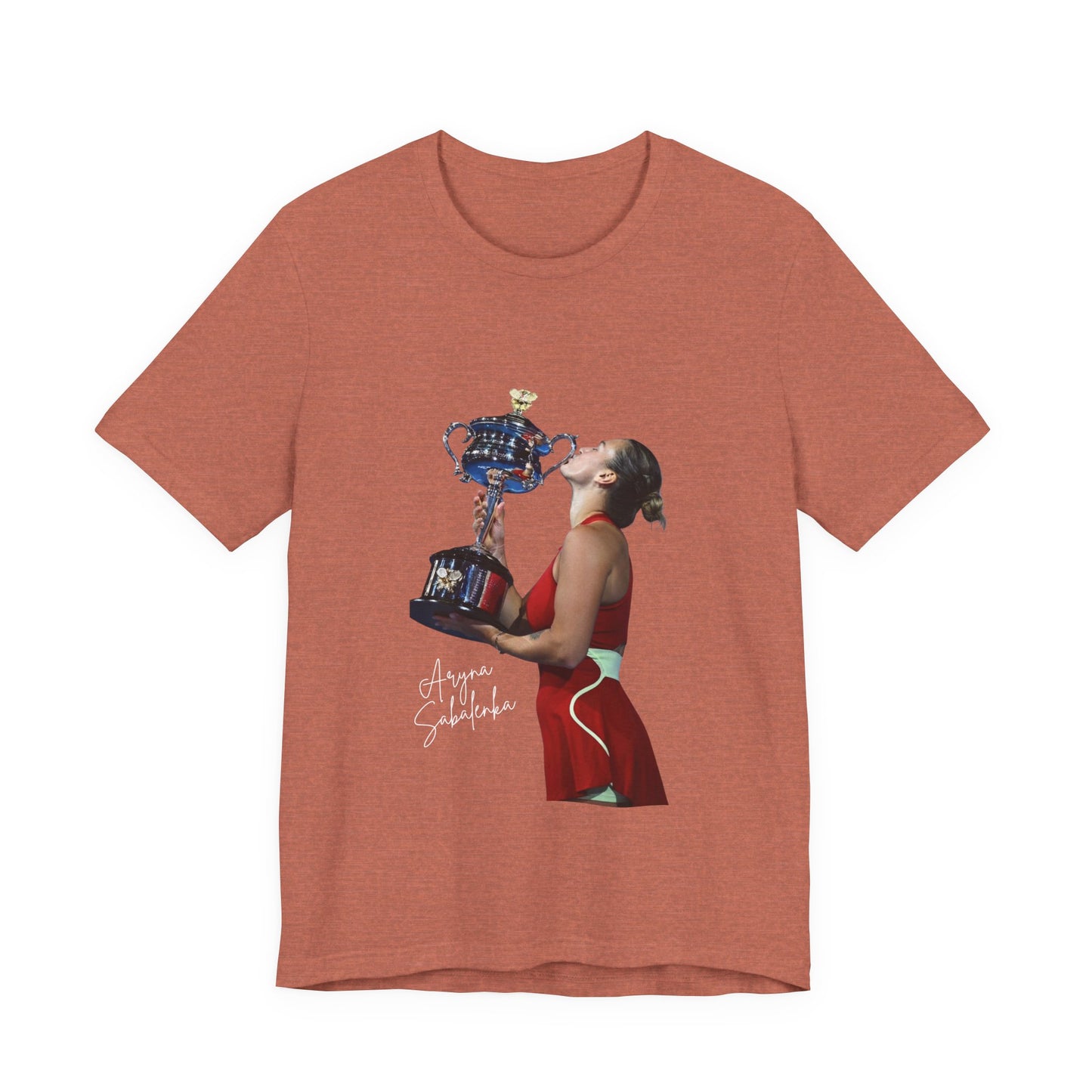 Tennis Champion Sabalenka — Woman Kissing Trophy Graphic T-Shirt