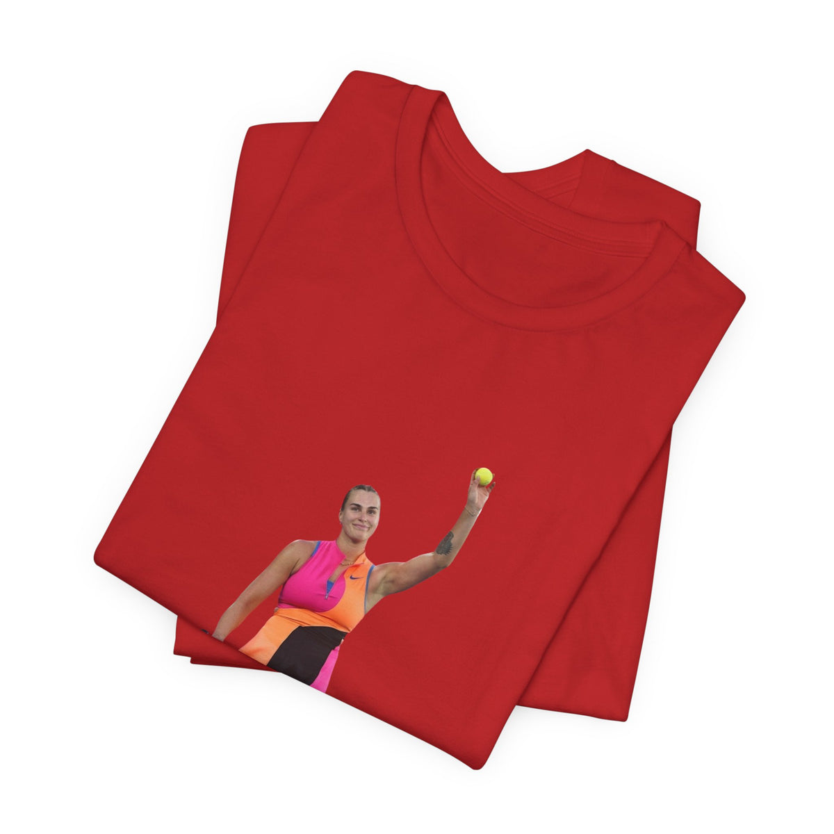 Tennis Player Aryna Sabalenka Graphic Tee — Woman Serving with Racket and ball