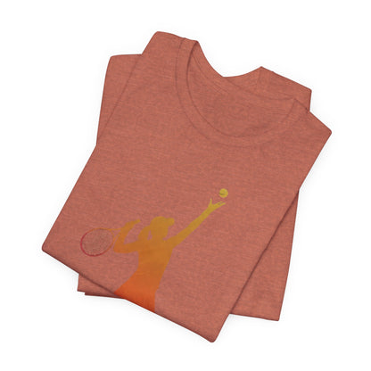 Tennis Serve Silhouette Tee — Gradient Female Tennis Player Graphic T‑Shirt