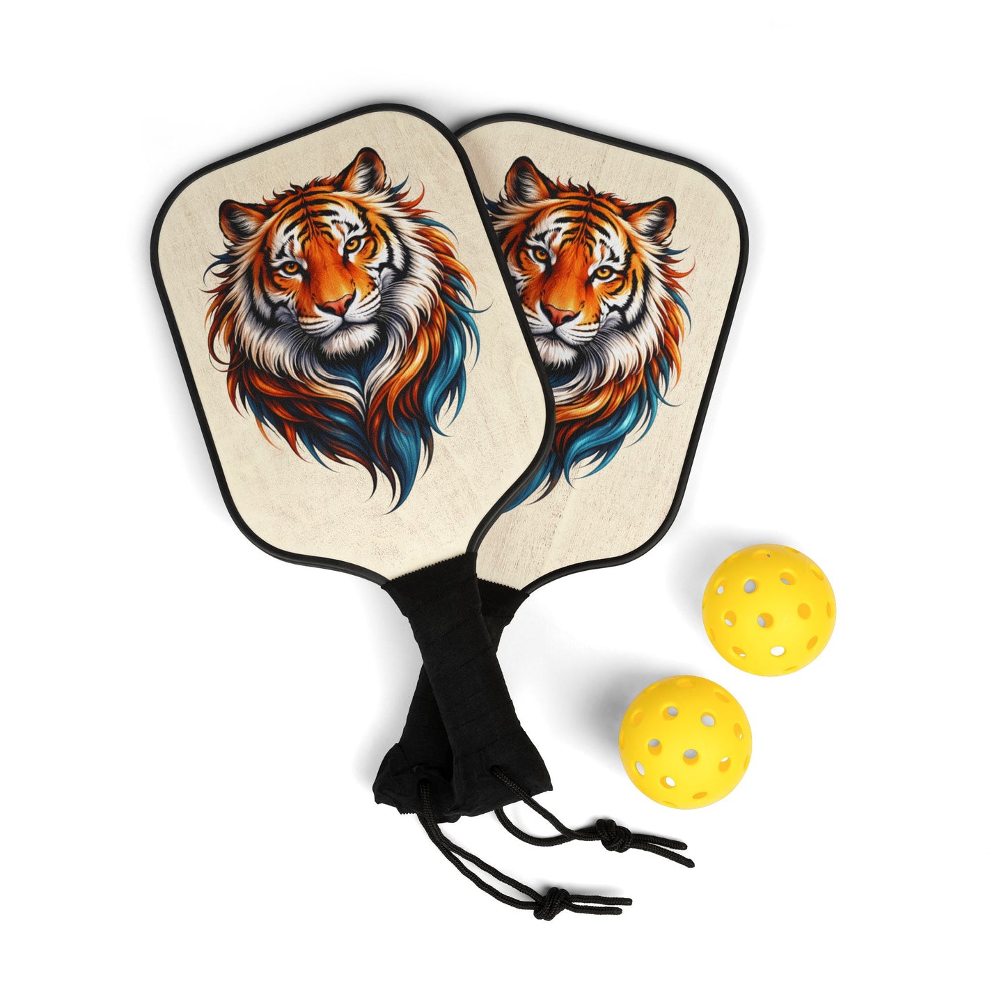 Pickleball Paddle Set — Bold Tiger Graphic Kit with 2 Paddles & Balls