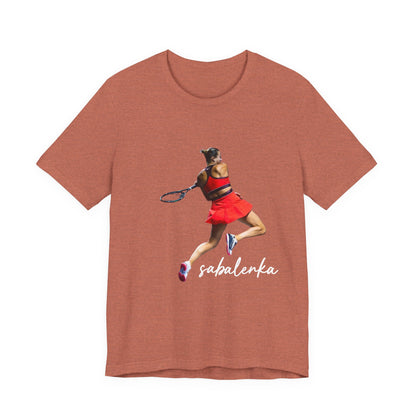 Tennis Player Sabalenka Graphic Tee — Women’s Red Dress Tennis Apparel