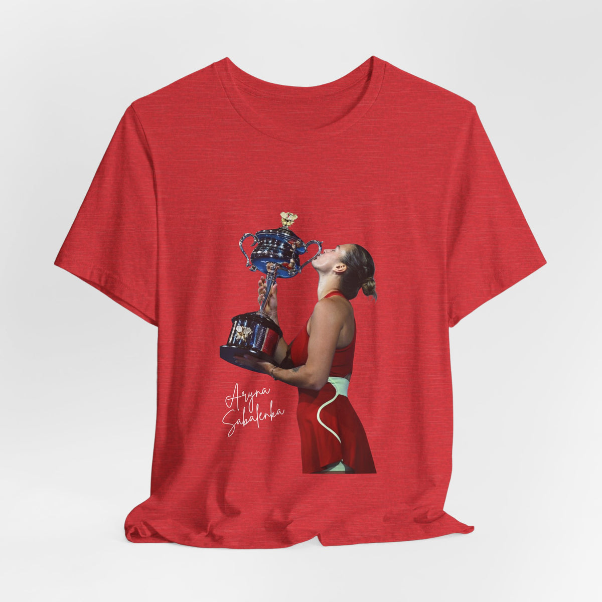 Tennis Champion Sabalenka — Woman Kissing Trophy Graphic T-Shirt