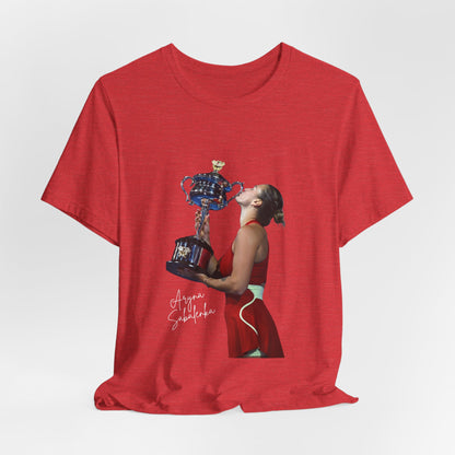 Tennis Champion Sabalenka — Woman Kissing Trophy Graphic T-Shirt