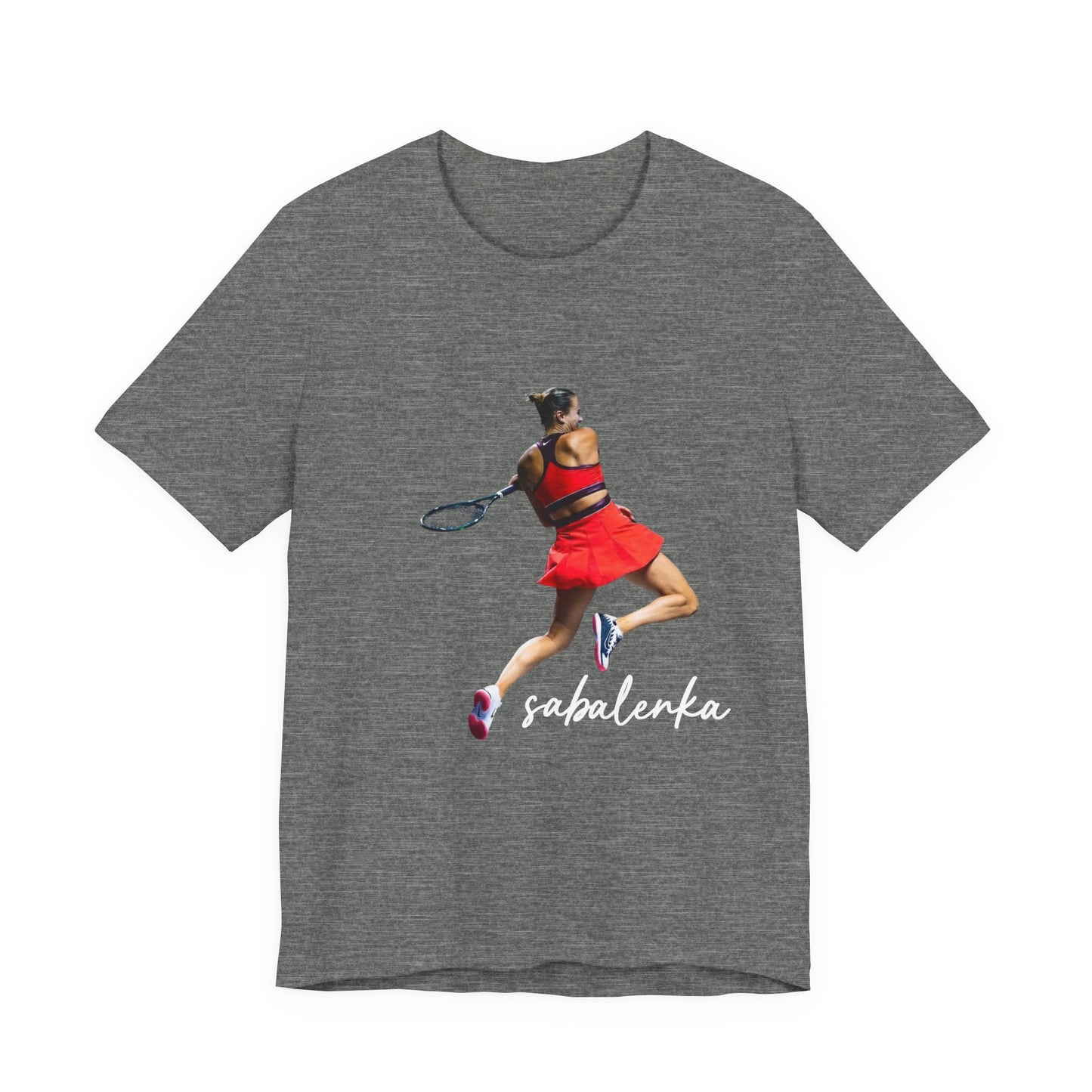 Tennis Player Sabalenka Graphic Tee — Women’s Red Dress Tennis Apparel