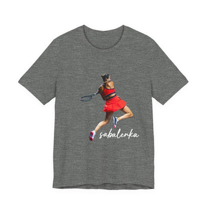 Tennis Player Sabalenka Graphic Tee — Women’s Red Dress Tennis Apparel