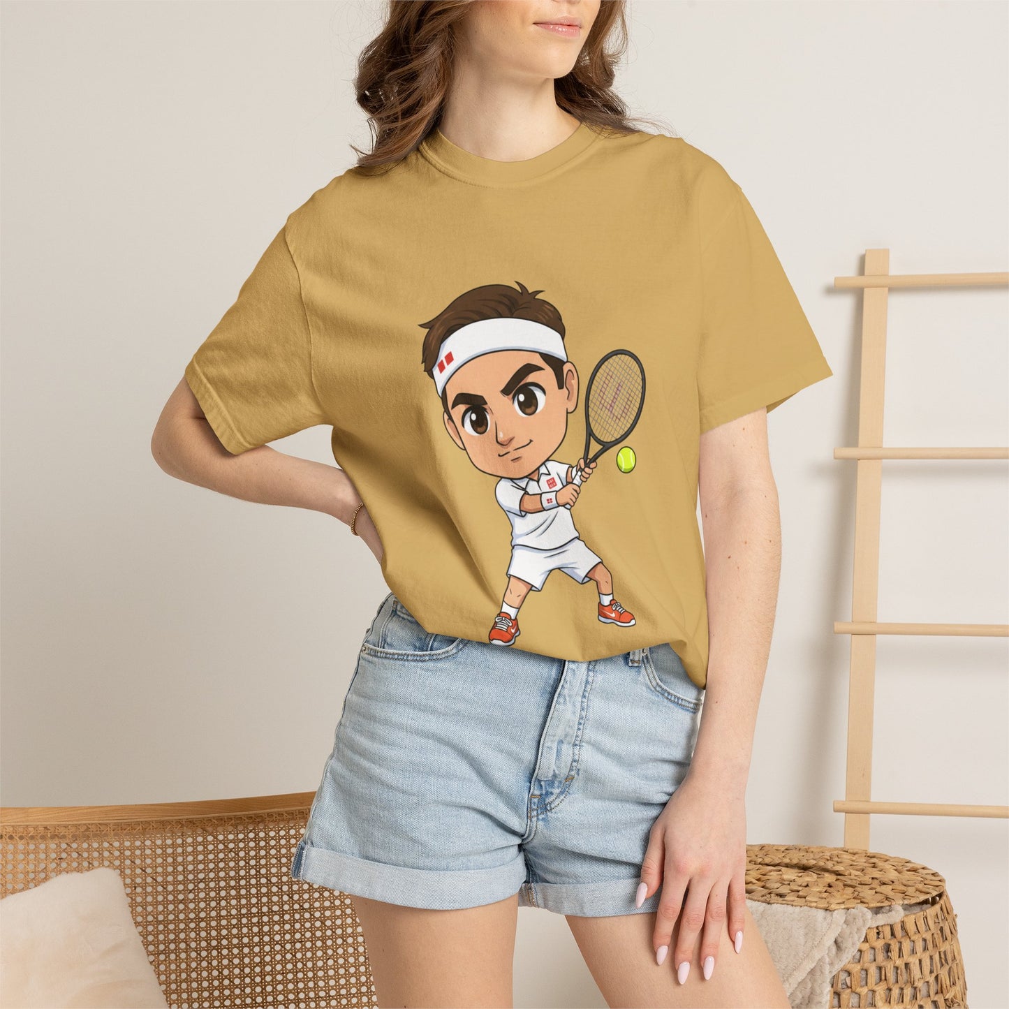 Federer Cartoon Tennis T-Shirt — Retro Athlete Graphic Tee