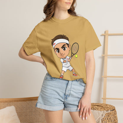 Federer Cartoon Tennis T-Shirt — Retro Athlete Graphic Tee