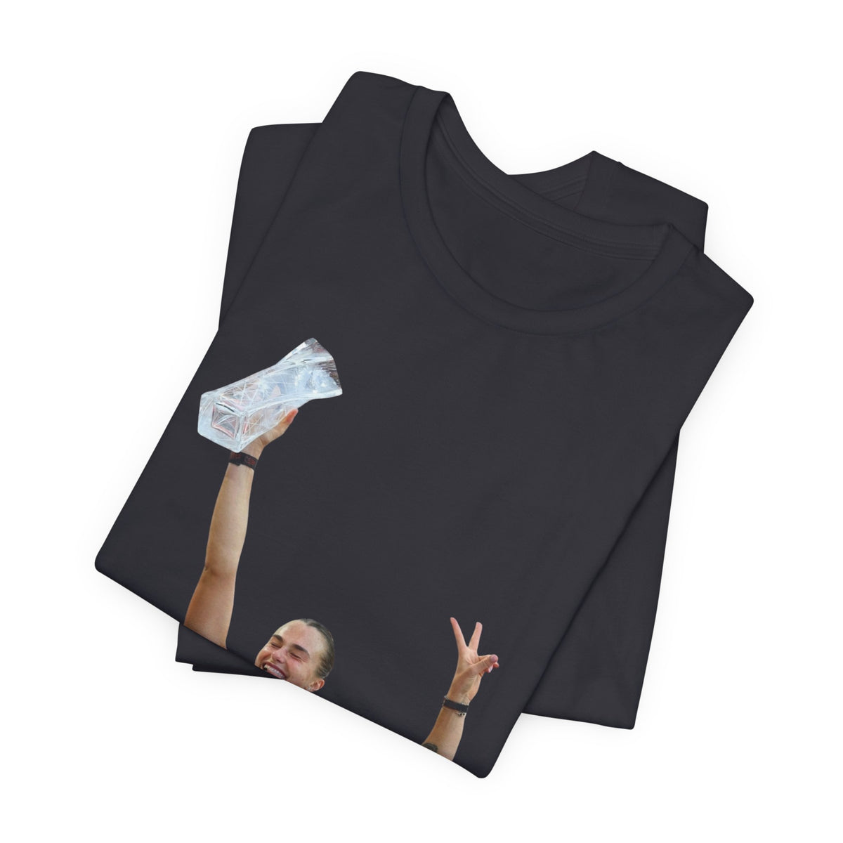 Aryna Sabalenka Champion Victory T-Shirt — Athlete Holding Trophy Tee